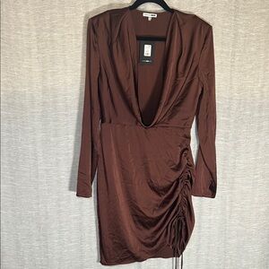 Fashion Nova Spark The Passion Cowl Neck Brown Satin Dress Size XL